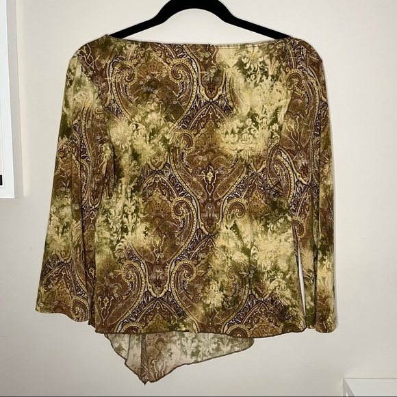 Asymmetrical Paisley Print Cowl Neck Top - Picture 3 of 3